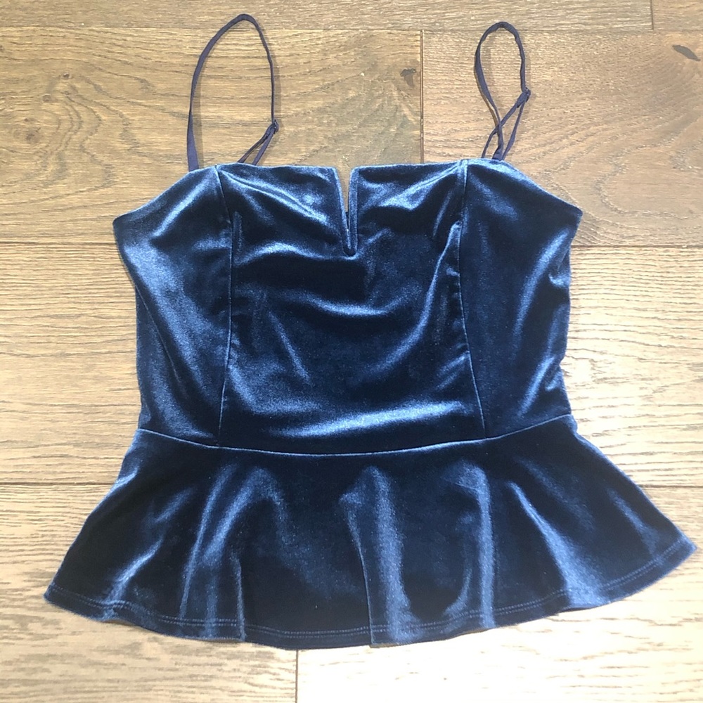 Express Velvet Blue Peaplum Top Size Small